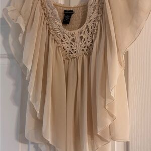 Moda International Sheer layered Flowy crochet shirt XS